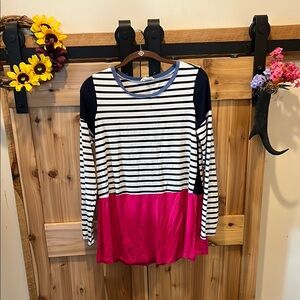 Peach Love California Striped Navy and Pink Tunic